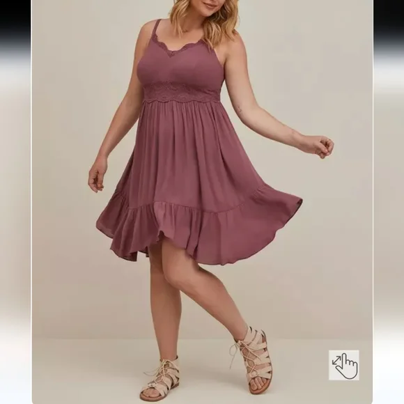 Torrid Hanky Hem Mini Dress Women's 1X Burgundy Babydoll Retro 90s Y2K Romantic - Picture 1 of 9